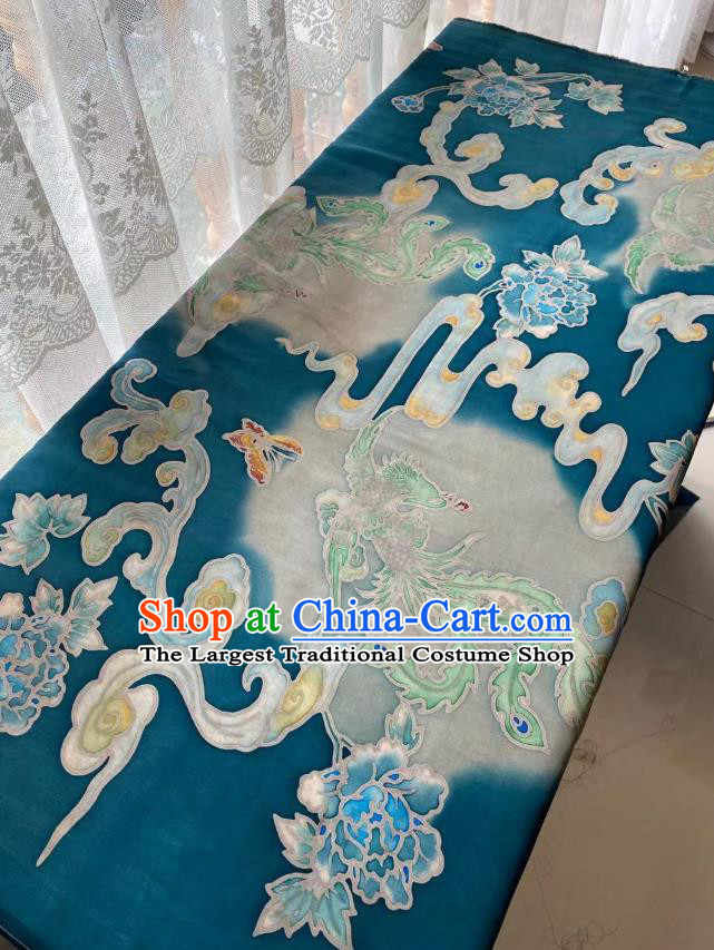 Chinese Classical Phoenix Peony Pattern Brocade Cloth Blue Tapestry Material Traditional Qipao Dress Drapery Silk Fabric