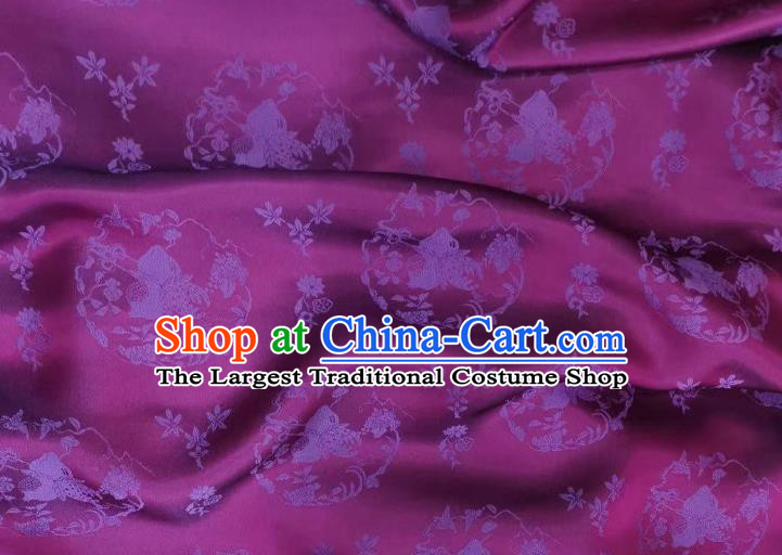 Chinese Tapestry Material Traditional Qipao Dress Damask Drapery Purple Silk Fabric Classical Peach Pattern Brocade Cloth