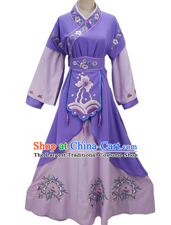 Chinese Beijing Opera Actress Clothing Traditional Peking Opera Servant Girl Purple Dress Shaoxing Opera Palace Lady Garment