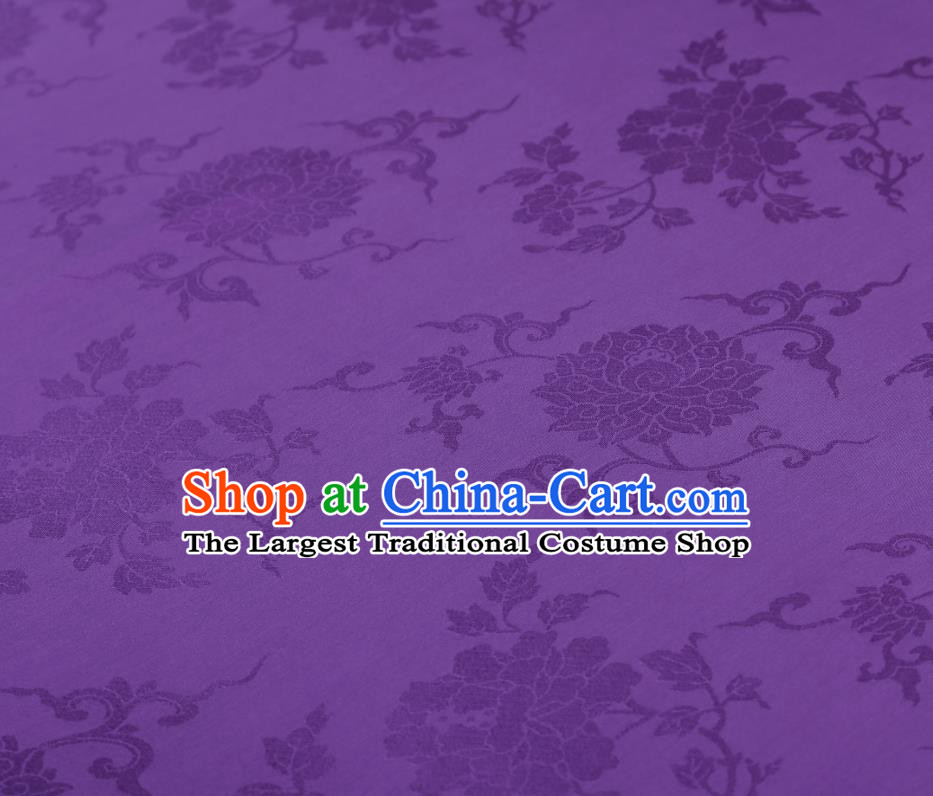 Chinese Traditional Qipao Dress Damask Drapery Purple Silk Fabric Classical Peony Pattern Brocade Cloth Tapestry Material