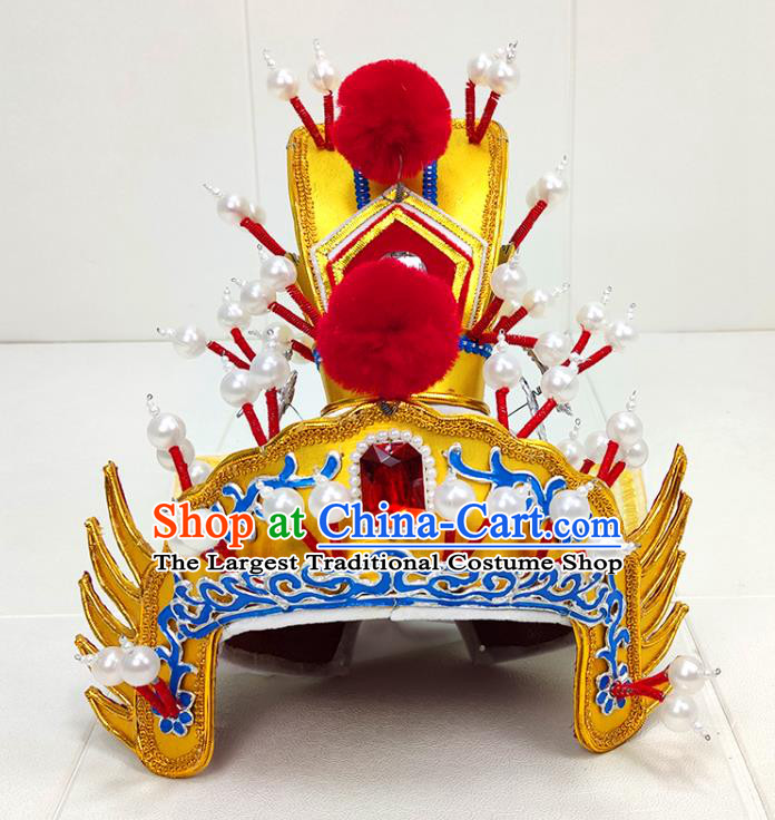 China Beijing Opera General Headwear Shaoxing Opera Warrior Golden Helmet Hat