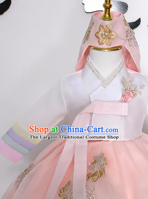 Traditional Korean Hanbok Clothing Children Girl White Blouse and Pink Dress Fashion Apparels