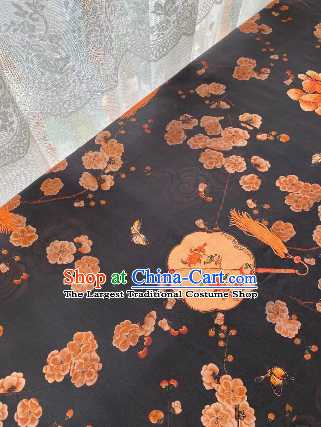 Chinese Black Gambiered Guangdong Gauze Material Traditional Qipao Dress Drapery Silk Fabric Classical Palace Fan Pattern Brocade Cloth