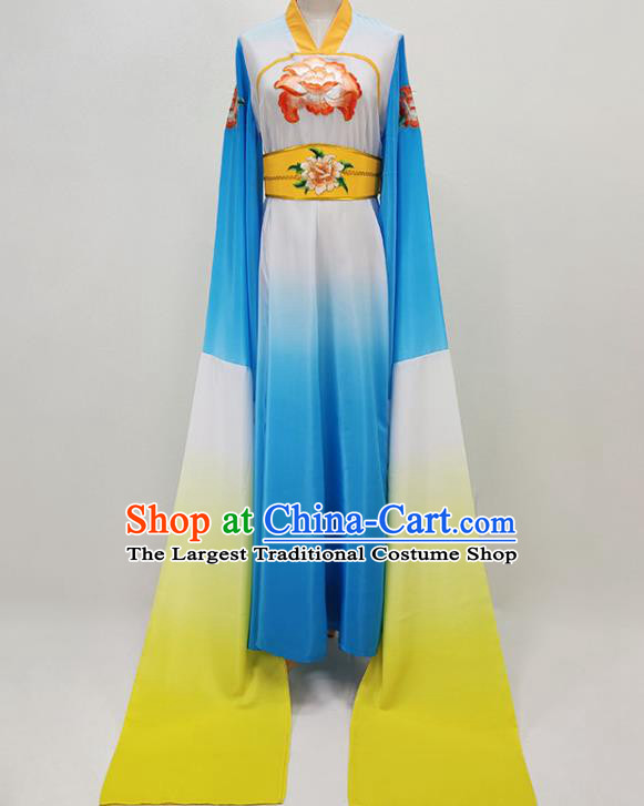 Chinese Beijing Opera Goddess Clothing Traditional Peking Opera Diva Blue Water Sleeve Dress Garments