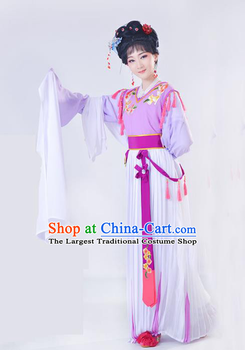 Chinese Traditional Peking Opera Diva Lilac Dress Shaoxing Opera Actress Garment Beijing Opera Young Beauty Clothing