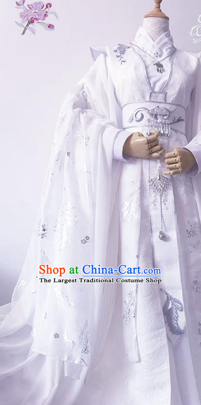 Chinese Ancient Young Knight White Hanfu Clothing Traditional Drama Cosplay Swordsman Chu Wanning Garment Costume