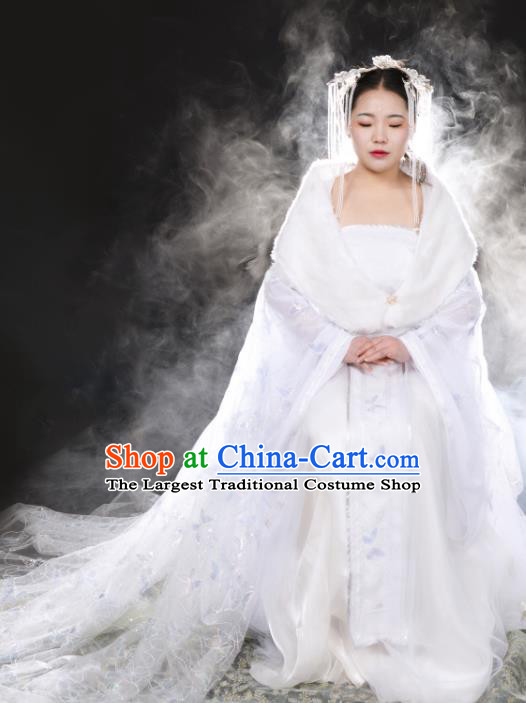 China Traditional Cosplay Tang Dynasty Princess Clothing Ancient Fairy Goddess White Hanfu Dress Garments