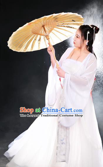 China Ancient Fairy Goddess White Hanfu Dress Garments Traditional Cosplay Tang Dynasty Princess Clothing