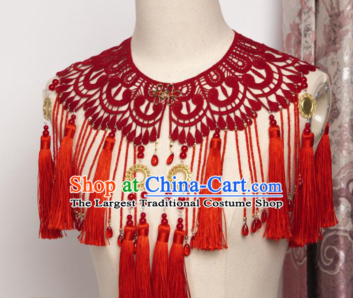 China Traditional Ming Dynasty Princess Shoulder Accessories Ancient Bride Wedding Tassel Tippet