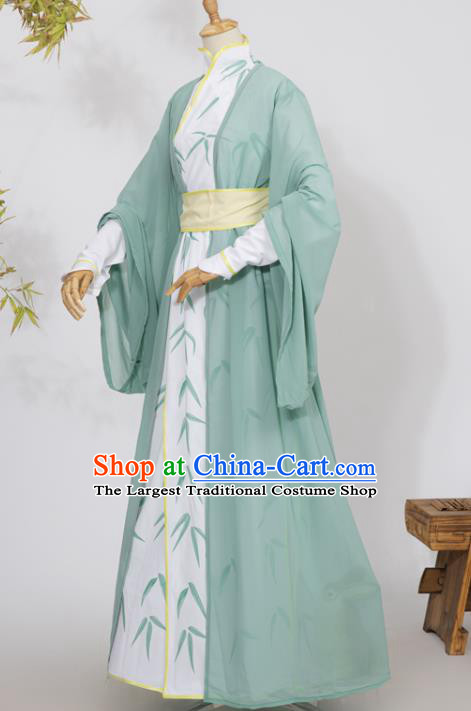 Chinese Ancient Scholar Hanfu Clothing Traditional Cosplay Noble Childe Green Garment Costumes