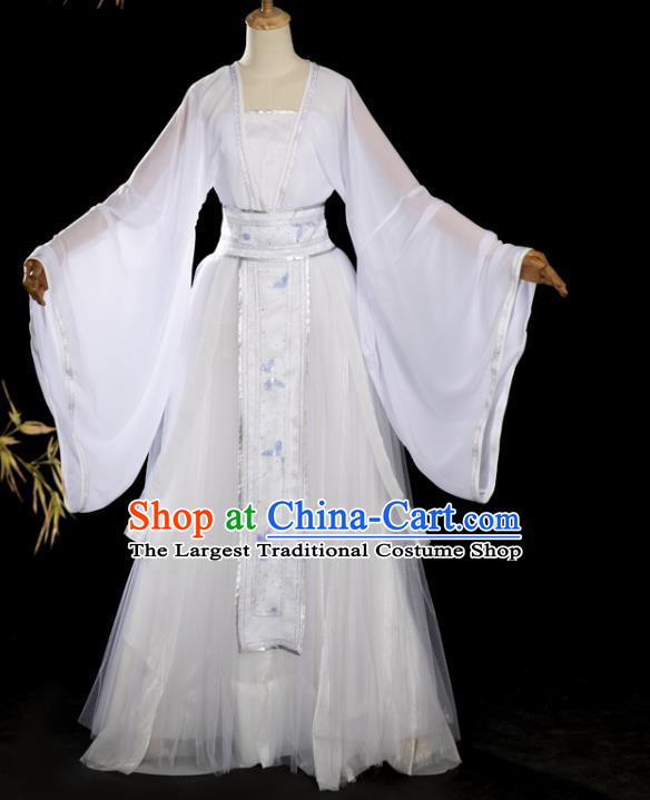 China Traditional Cosplay Goddess Garments Clothing Ancient Fairy Princess White Hanfu Dress