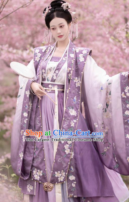 China Ancient Imperial Consort Purple Hanfu Dress Garments Traditional Song Dynasty Court Woman Historical Clothing