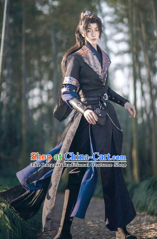 Chinese Ancient Assassin Knight Hanfu Clothing Drama Cosplay Swordsman Black Garment Costumes