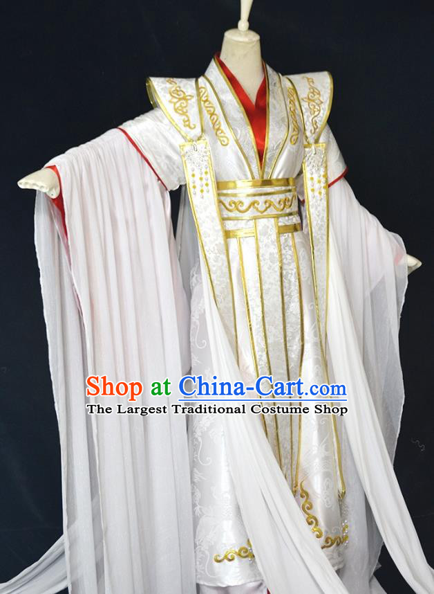 Chinese Ancient Royal King Wedding Hanfu Clothing Drama Cosplay Tang Dynasty Emperor White Garment Costumes