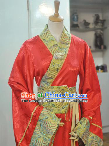 Chinese Ancient Emperor Red Hanfu Clothing Drama Cosplay Apparels Han Dynasty King Garment Costumes