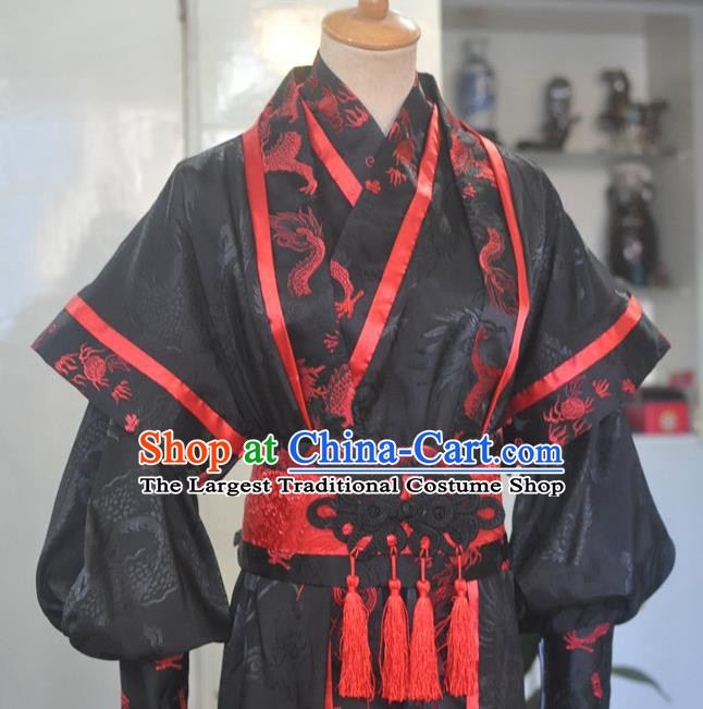 Chinese Drama Cosplay Young Hero Black Apparels Qin Dynasty Swordsman Garment Costumes Ancient Knight Hanfu Clothing