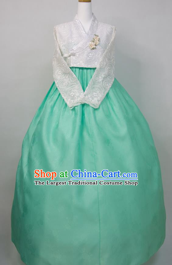 Korean Traditional Dance Clothing Wedding Bride Fashion Costumes Korea Court Hanbok White Blouse and Green Dress