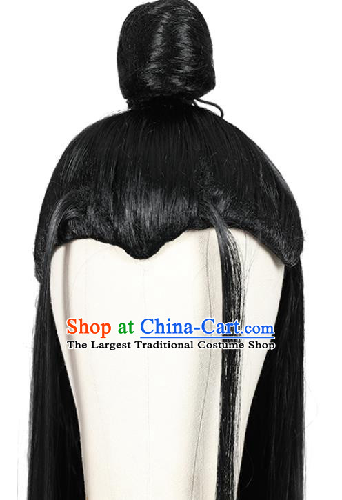 Chinese Cosplay Knight Black Wigs Ancient Swordsman Headdress Tang Dynasty Crown Prince Toupee Hairpieces