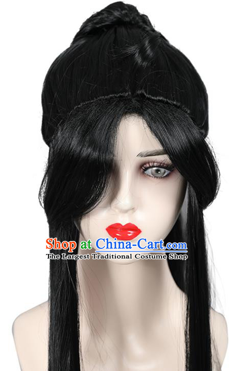 Chinese Ming Dynasty Young Hero Toupee Hairpieces Cosplay Martial Arts Male Black Wigs Ancient Swordsman Headdress