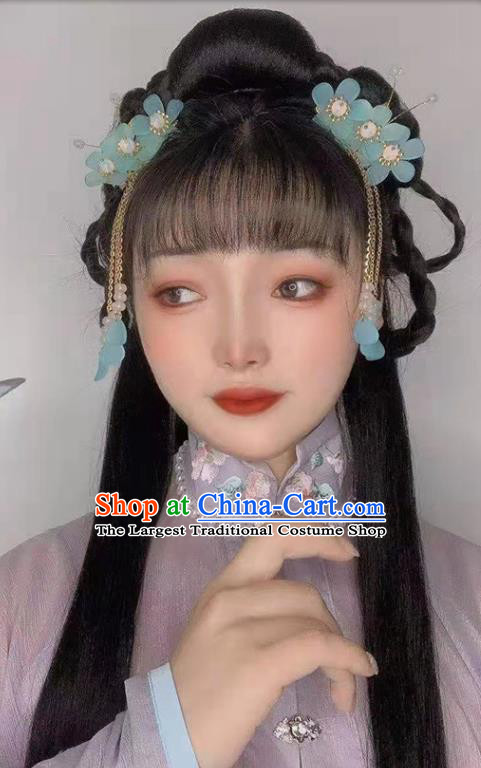 China Ming Dynasty Patrician Beauty Chignon Hairpieces Traditional Hanfu Hair Accessories Ancient Noble Lady Bang Wigs