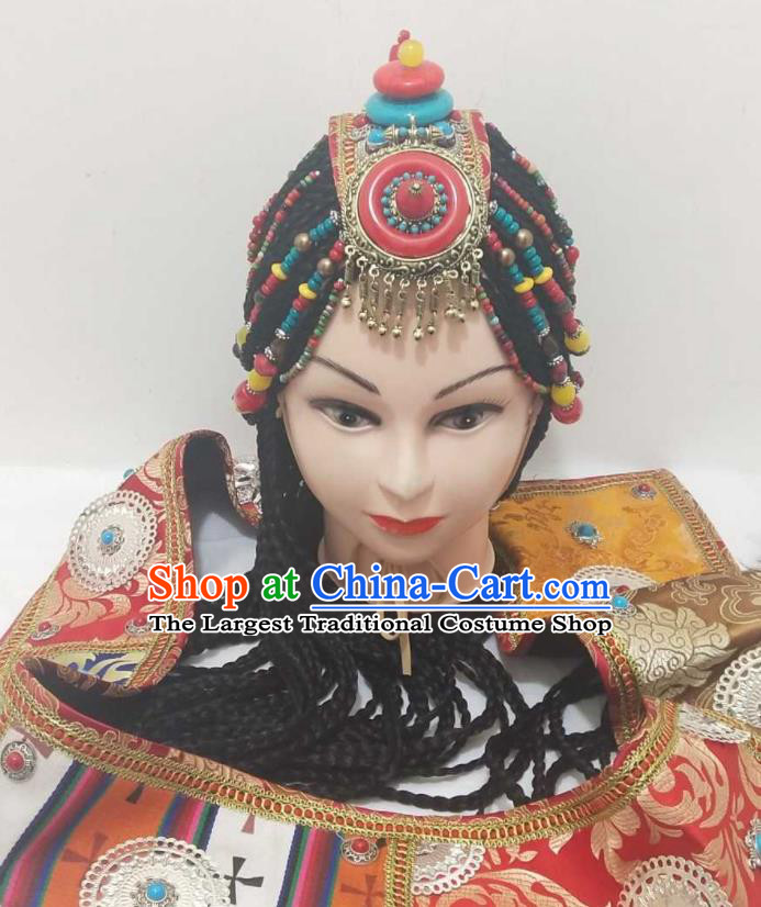 China Zang Ethnic Folk Dance Hair Accessories Minority Performance Headwear Tibetan Nationality Headdress