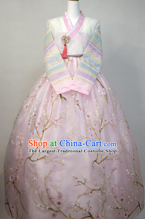 Korea Traditional Bride Clothing Classical Wedding Fashion Costumes Korean Young Lady Hanbok Blouse and Embroidered Pink Dress