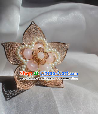 China Tang Dynasty Princess Golden Hairpin Traditional Hanfu Hair Accessories Ancient Court Lady Peach Blossom Hair Stick