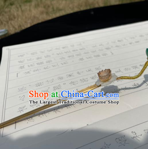 China Song Dynasty Princess Golden Hairpin Traditional Hanfu Hair Accessories Ancient Palace Lady Jade Lotus Seedpod Hair Stick