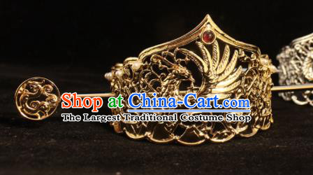 Chinese Ancient Swordsman Headpieces Traditional Tang Dynasty Prince Golden Hair Crown and Hairpin