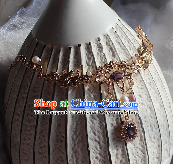 China Tang Dynasty Princess Hairpin Traditional Hanfu Hair Accessories Ancient Palace Lady Amethyst Eyebrows Pendant