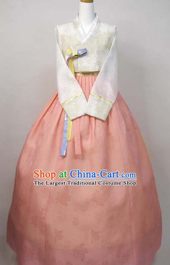 Korea Traditional Wedding Clothing Korean Bride Fashion Costumes Young Lady Classical Hanbok White Blouse and Pink Dress