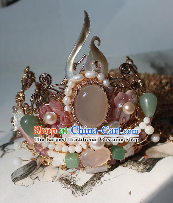 China Song Dynasty Palace Lady Gems Hairpin Traditional Hanfu Hair Accessories Ancient Princess Golden Tassel Hair Crown
