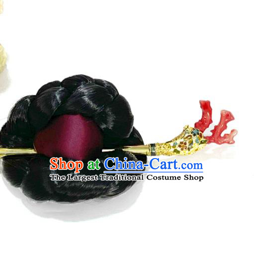 Korean Court Princess Coral Hairpin Traditional Hanbok Hair Accessories Classical Dance Golden Hair Stick