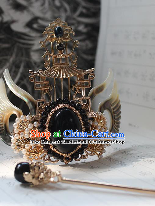 Chinese Ancient Dragon Prince Headpieces Traditional Jin Dynasty Emperor Shell Wings Hair Crown and Hairpin