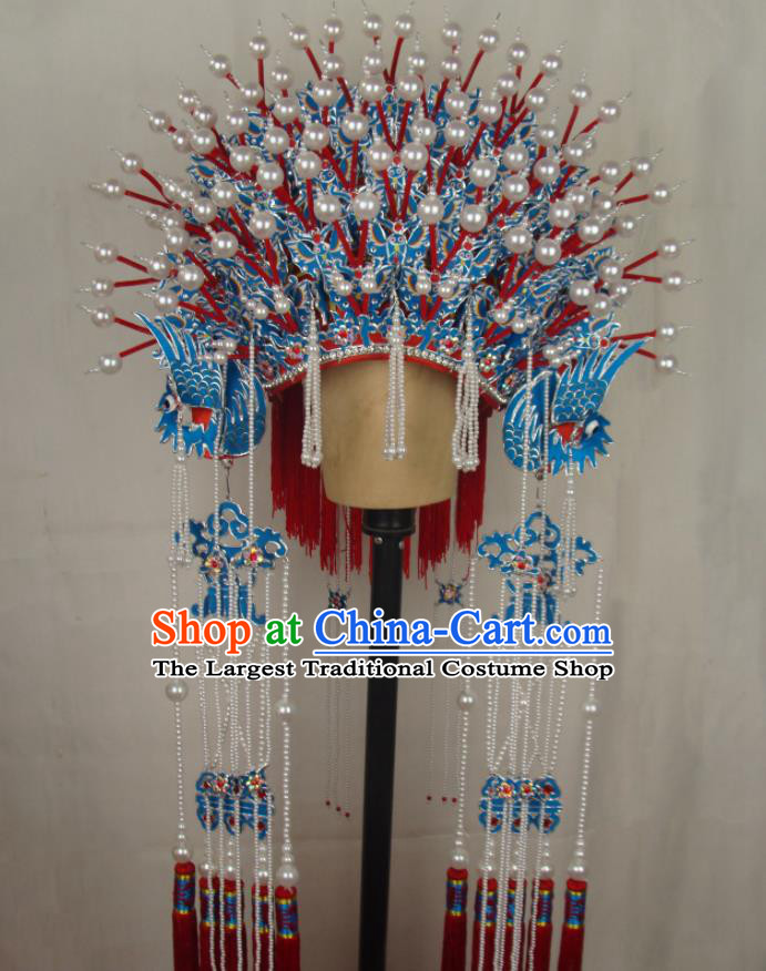 Chinese Peking Opera Hua Tan Headdress Beijing Opera Empress Hat Traditional Opera Imperial Consort Pearls Phoenix Coronet