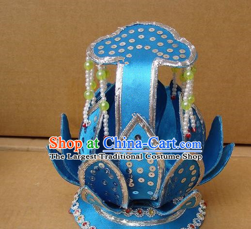 Chinese Traditional Opera Taoist Nun Blue Lotus Hair Crown Peking Opera Actress Headpiece Beijing Opera Hair Accessories