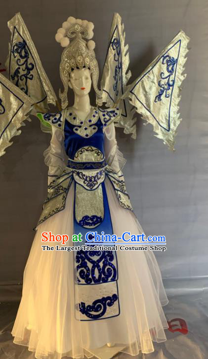 China Traditional Peking Opera Blues Clothing Beijing Opera Female General Garment Costumes and Headdress Complete Set