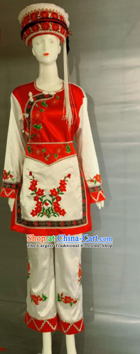 Chinese Bai Nationality Dance Clothing Minority Country Woman Uniforms Yunnan Ethnic Garment Costumes and Headpiece