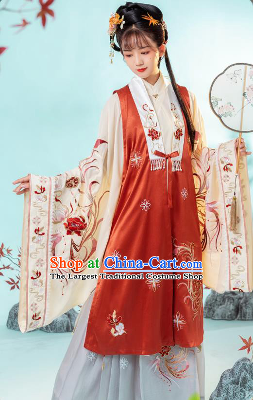 China Ming Dynasty Court Princess Historical Clothing Ancient Nobility Woman Embroidered Hanfu Dress Garments Complete Set