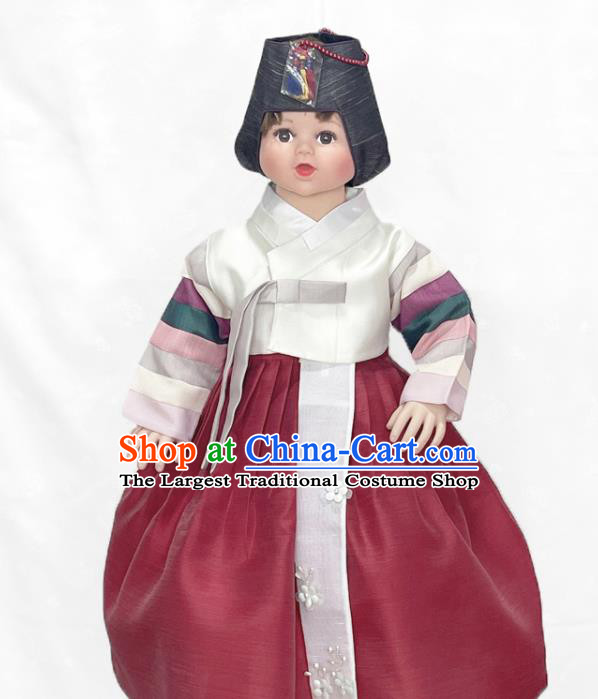 Korean Children Princess Tangyi White Blouse and Wine Red Dress Traditional Girl Hanbok Court Fashion Costumes