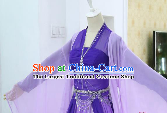 China Ancient Imperial Consort Purple Hanfu Dress Cosplay Fox Fairy Garments Traditional Drama Sansheng Sanshi Pillow Bai Fengjiu Dance Clothing