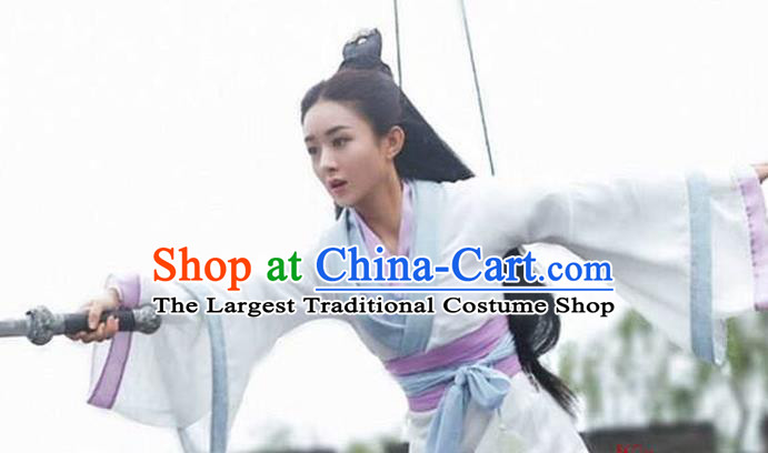 China Ancient Female Knight Hanfu Dress Cosplay Swordswoman Garments Traditional Drama Jian Xia Qing Yuan Zhao Liying Clothing