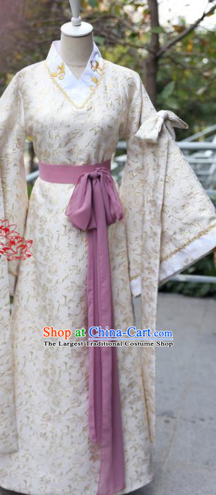 China Ancient Noble Lady Beige Hanfu Dress Cosplay Female Swordsman Garments Traditional Drama Wind and Cloud You Ruo Clothing