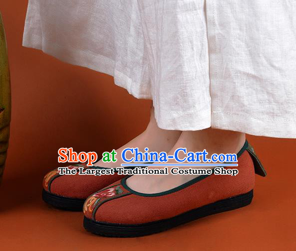 China National Folk Dance Shoes Kung Fu Embroidered Shoes Handmade Cloth Shoes Woman Orange Canvas Shoes