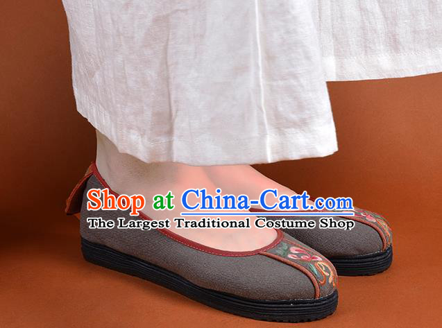 China Woman Grey Canvas Shoes National Folk Dance Shoes Kung Fu Embroidered Shoes Handmade Cloth Shoes