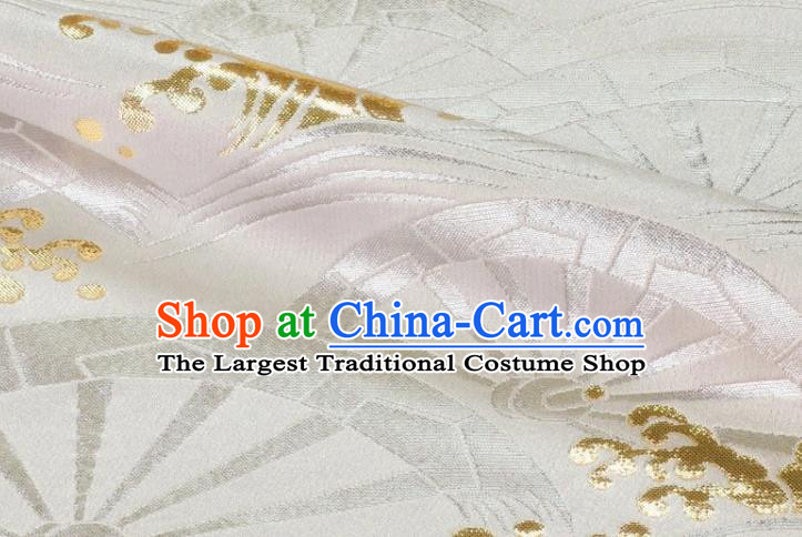 Japanese Traditional Kimono Cloth Fabric White Brocade Nishijin Tapestry Satin Classical Wheel Pattern Damask