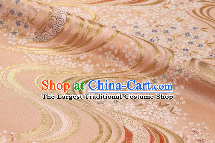 Japanese Nishijin Tapestry Classical Flow Sakura Pattern Damask Traditional Kimono Satin Cloth Kyoto Pink Brocade Fabric