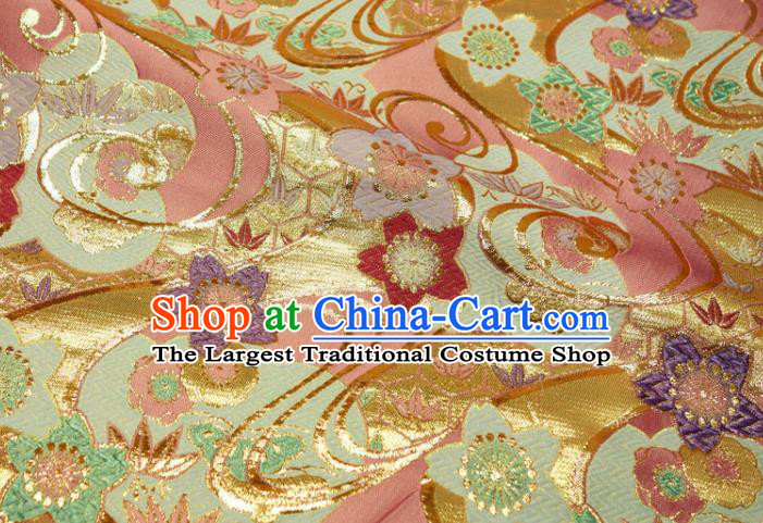 Japanese Traditional Kimono Satin Cloth Pink Brocade Fabric Nishijin Tapestry Classical Sakura Bamboo Pattern Damask