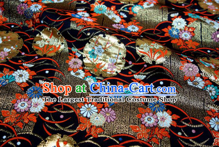 Japanese Classical Nishijin Tapestry Royal Plum Blossom Pattern Black Brocade Fabric Kimono Satin Cloth Traditional Damask Drapery