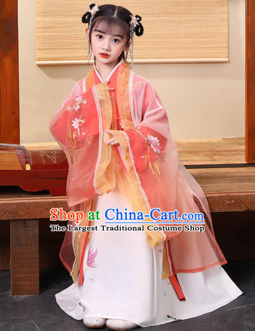 Chinese Traditional Children Performance Pink Hanfu Dress Ancient Girl Princess Garments Classical Dance Clothing